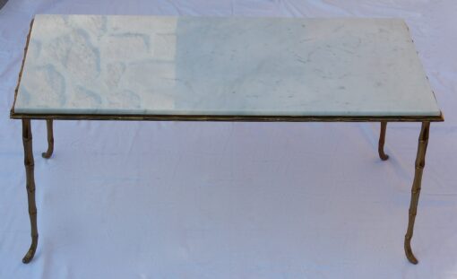 1970 Coffee Table Maison Bagués  in Bronze Deco Bamboo With Top in White Marble  92 X 47 cm
