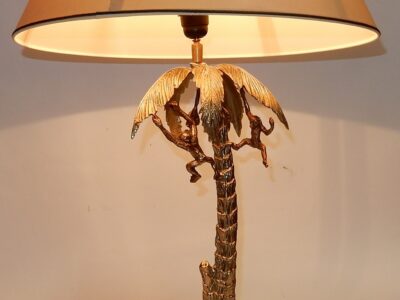 1980 'Gilt Bronze Lamp With Monkeys In A Palm Tree