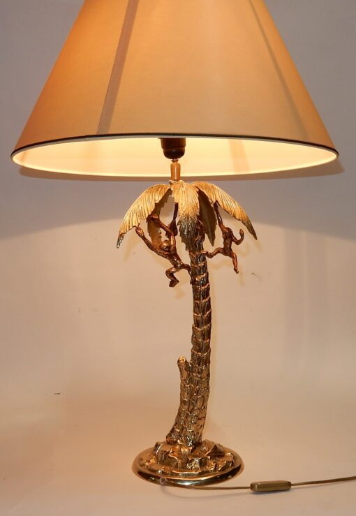 1980 'Gilt Bronze Lamp With Monkeys In A Palm Tree