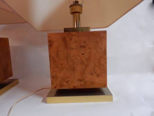 1950/70 'Pair Of Art Deco Lamps Golden Brass And Speckled Maple Magnifier - Image 2