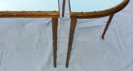 1970's Maison Charles Golden Brass Tripartite Table Palm Tree Deco With Mirror Trays - Image 4