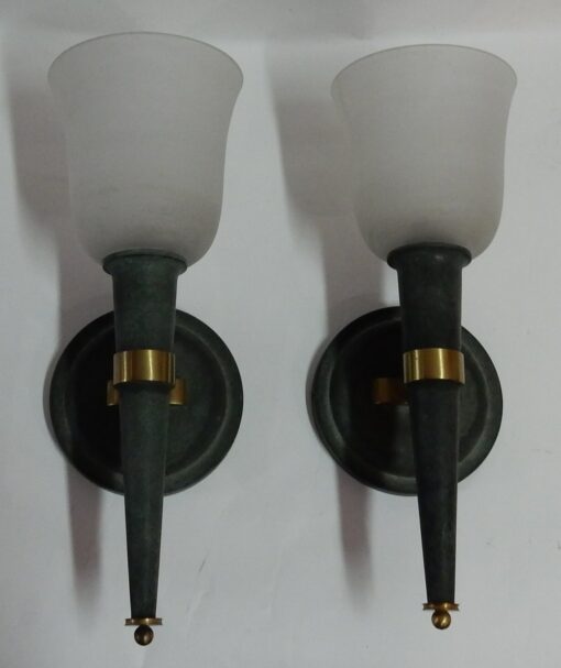 1940 '  Pair Of Wall Sconces  Art Deco By Perzel Signed - Image 2