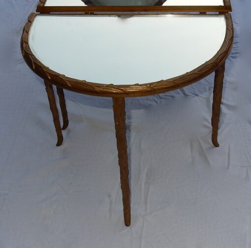 1970's Maison Charles Golden Brass Tripartite Table Palm Tree Deco With Mirror Trays - Image 2