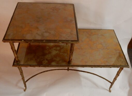 1970' Table à Étage En Bronze Doré Décor Palmier Maison Charles 72 X 38 cm – Image 7