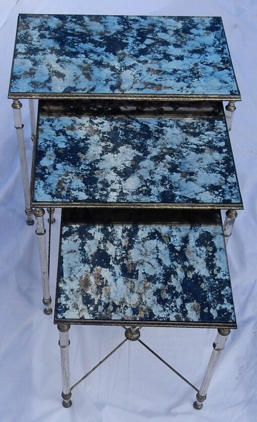 1970' Nesting Side Tables Silvered Metal In The Style Of Maison Baguès