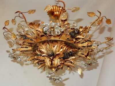 1970' Ceiling Light or Wall Lamp with Flowers and Leaves Maison Baguès style And 15 Bulbs