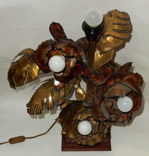 1970' Anemones Lamp in Metal Maison Jansen Style 3 Heads Baroque Style - Image 5