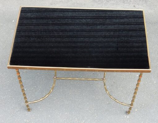 1970 'Rolling Coffee Table With Casters Maison Baguès Decor Bamboo Brass And Opaline - Image 6