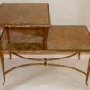 1970' Table à Étage En Bronze Doré Décor Palmier Maison Charles 72 X 38 cm