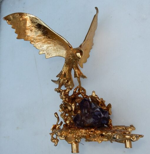 1970' Aigle en Bronze Doré Par Boeltz Signé Avec Amethiste