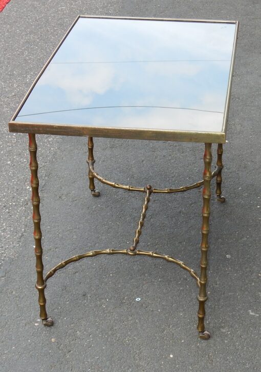 1970 'Rolling Coffee Table With Casters Maison Baguès Decor Bamboo Brass And Opaline - Image 3