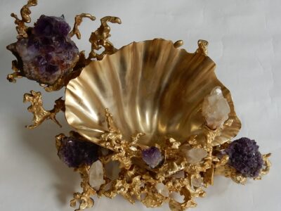 1970/80 ' Cuts Font By Claude Victor Boeltz Gilted Bronze With Amethyste And Rock Crystal
