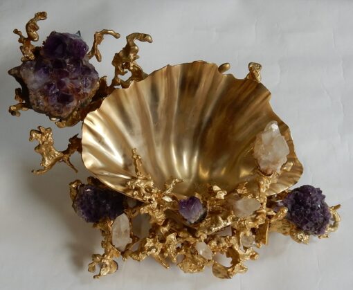 1970/80 ' Cuts Font By Claude Victor Boeltz Gilted Bronze With Amethyste And Rock Crystal