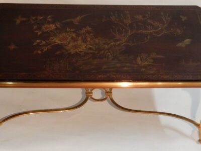 1940/50 Coffee Table Chinese Lacquer Tray Maison Baguès in Gilted Bronze Deco