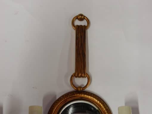 1950/70' Pair of Sconces in Gilted Bronze With Convex Mirror Petitot Signed - Image 7