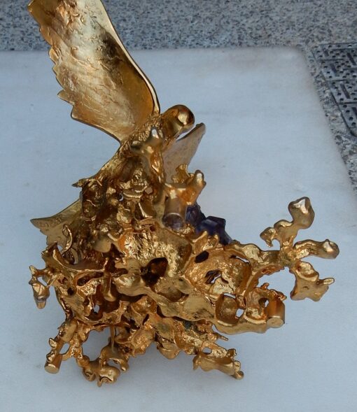 1970' Aigle en Bronze Doré Par Boeltz Signé Avec Amethiste – Image 5
