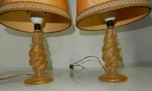 1950/70 Paire de Lampes Barovier & Toso En Cristal De Murano Avec Paillons d'Or Signées – Image 8