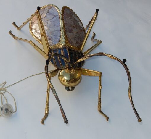 1970' Gilded Bronze and Pink Mica Cofee Table Cicada Style Duval Brasseur Enlightening - Image 5