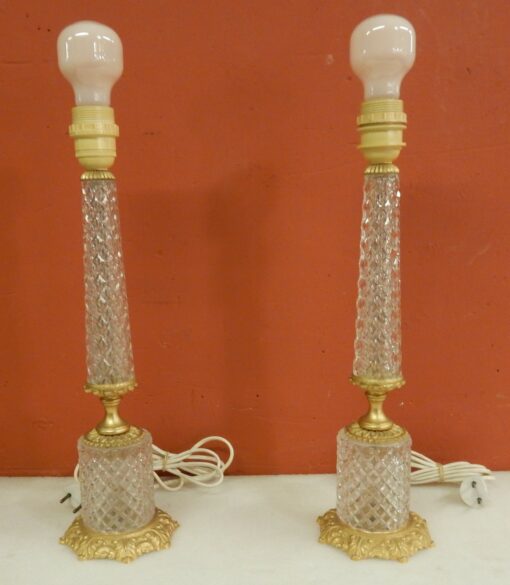 1970 'Pair Of Lamps In Glass Or Crystal And Gilt Bronze