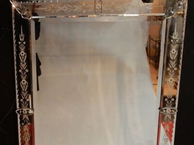 1900's Venetian Mirror with Floral Decor and Pediment 173 x 101 cm