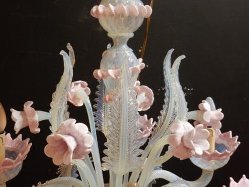 1970'  Chandelier Murano Blue And Pink Milked Colour 6 lights - Image 7