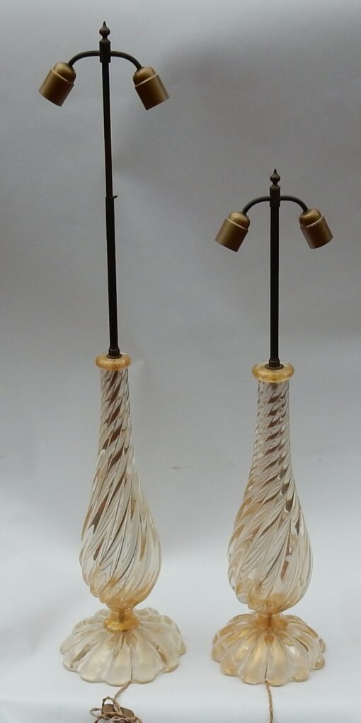 1950/70  Pair of Lamps in Murano Glass With Gold Inside Seguso Di Murano Signed - Image 7