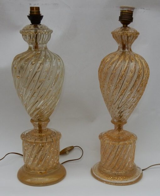 1950/70  Pair of Lamps in Murano Glass With Gold Inside