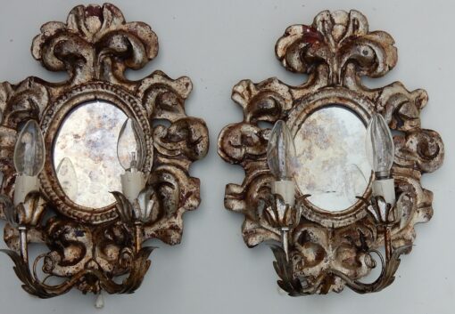 1950' Paire d Appliques Renaissance Italienne de Style En Bois Argenté – Image 6