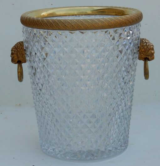 1950-70' Seau a Champagne Cristal et Bronze Doré Aux têtes de Lion – Image 3