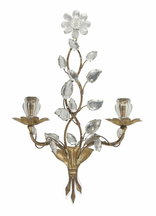 1950/70 Chandelier And Pair Of Walls Sconces Maison Baguès Foliage And Flowers - Image 4