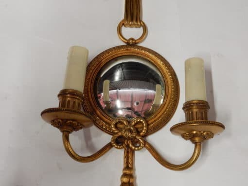 1950/70' Pair of Sconces in Gilted Bronze With Convex Mirror Petitot Signed - Image 6