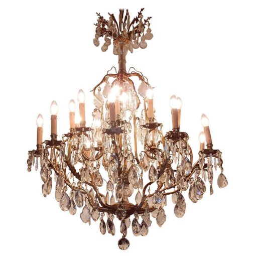 1880/1900' Lustre Cage en Bronze Doré 10 Bras 21 Lumières