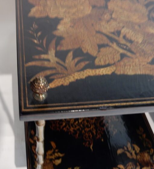 1950 ' Pair of Tables Maison Bagués Bronze Style Bamboo Golden With Trays Lacquers of China - Image 3