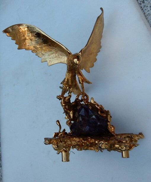 1970' Aigle en Bronze Doré Par Boeltz Signé Avec Amethiste – Image 7