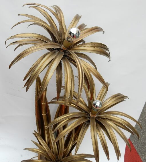 1970' Lampadaire Palmier, en Laiton Maison Jansen 3 Têtes Style Brutaliste – Image 6
