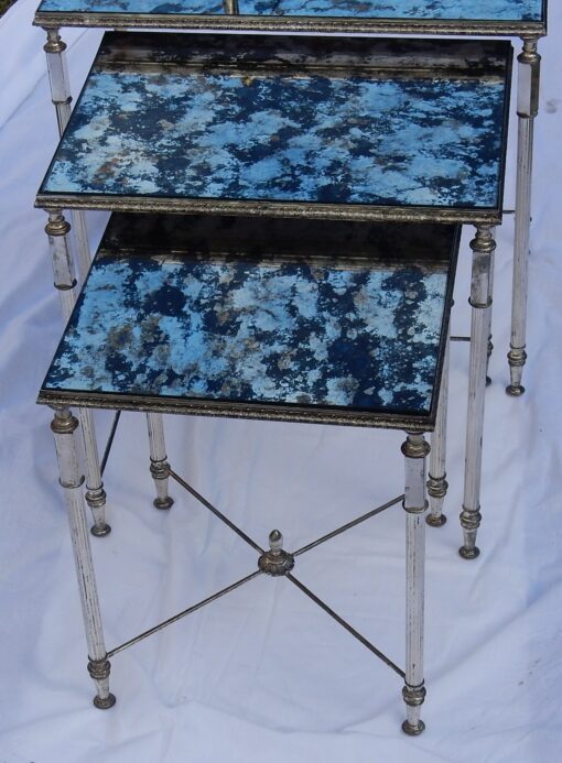 1970' Nesting Side Tables Silvered Metal In The Style Of Maison Baguès - Image 3