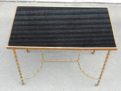 1970 'Rolling Coffee Table With Casters Maison Baguès Decor Bamboo Brass And Opaline