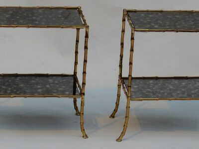 1950/70' Pair of Tables 2 Levels Maison Baguès With Olded Mirror 38 X 21 cm