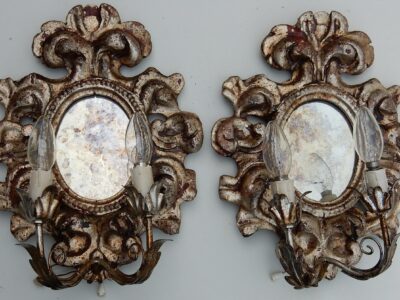 1950' Paire d Appliques Renaissance Italienne de Style En Bois Argenté