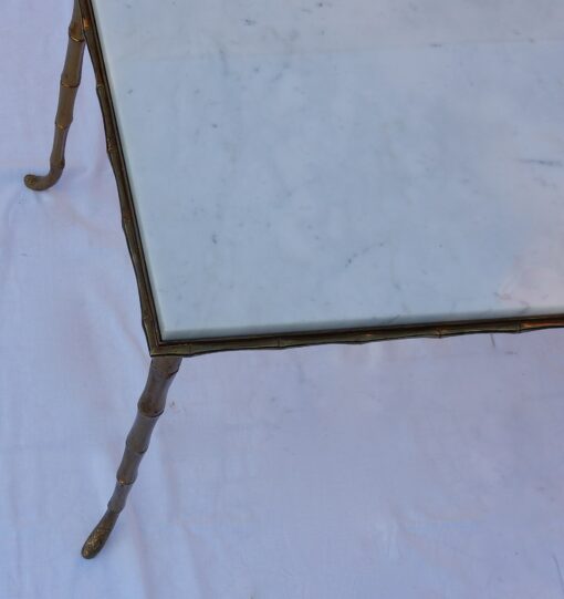 1970 Coffee Table Maison Bagués  in Bronze Deco Bamboo With Top in White Marble  92 X 47 cm - Image 8