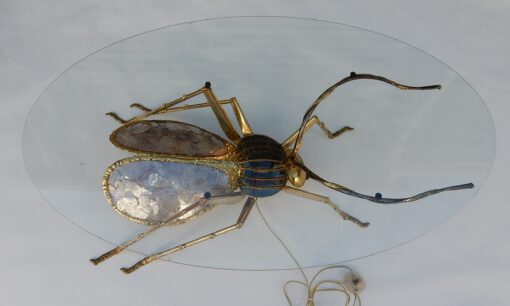1970' Gilded Bronze and Pink Mica Cofee Table Cicada Style Duval Brasseur Enlightening - Image 3