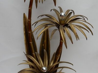 1970 "Palm Tree Floor Lamp in Brass  Maison Jansen 3 Heads Brutaliste Style
