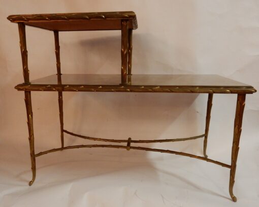 1970' Table à Étage En Bronze Doré Décor Palmier Maison Charles 72 X 38 cm – Image 5