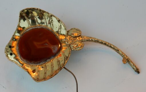 1970' Applique Éclairante Á la Raie en Bronze Doré et Agate Style Duval Brasseur Ou Isabelle Faure – Image 2