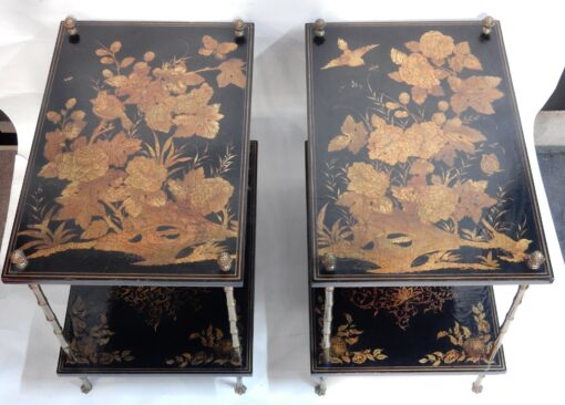 1950 ' Pair of Tables Maison Bagués Bronze Style Bamboo Golden With Trays Lacquers of China