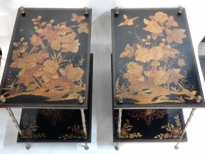 1950 ' Pair of Tables Maison Bagués Bronze Style Bamboo Golden With Trays Lacquers of China