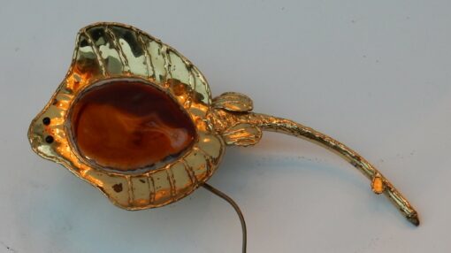 1970' Applique Éclairante Á la Raie en Bronze Doré et Agate Style Duval Brasseur Ou Isabelle Faure
