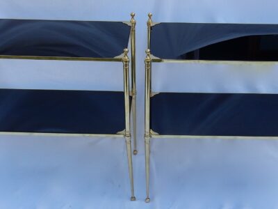 1950/70 'Pair of Brass Shelves at 2 Levels Maison Bagués Trays Glass Black 63 X 32 cm