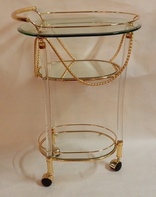 1970' Rolling Bar Lucite And Gilted Metal