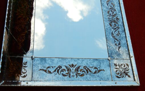 1970' Miroir Venise Oxydé Vieilli A Décors Eglomisés 120 x 100 cm – Image 6